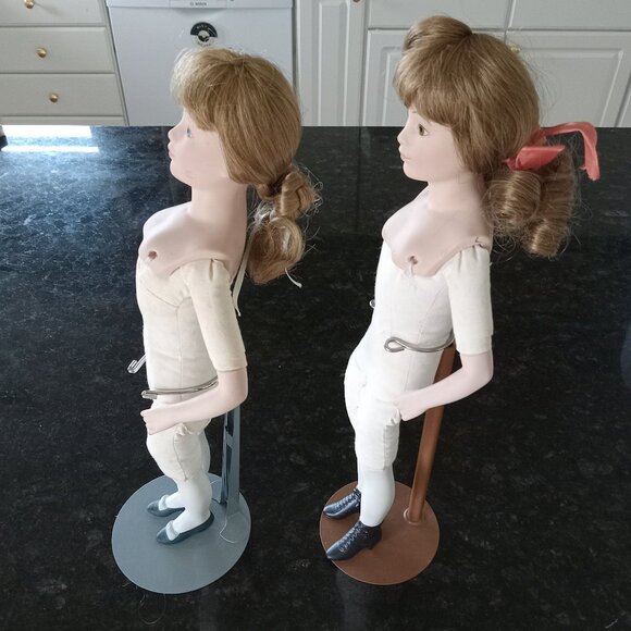 15" Vintage Bisque Dress-Up Sister Dolls with stands - Picture 11 of 13